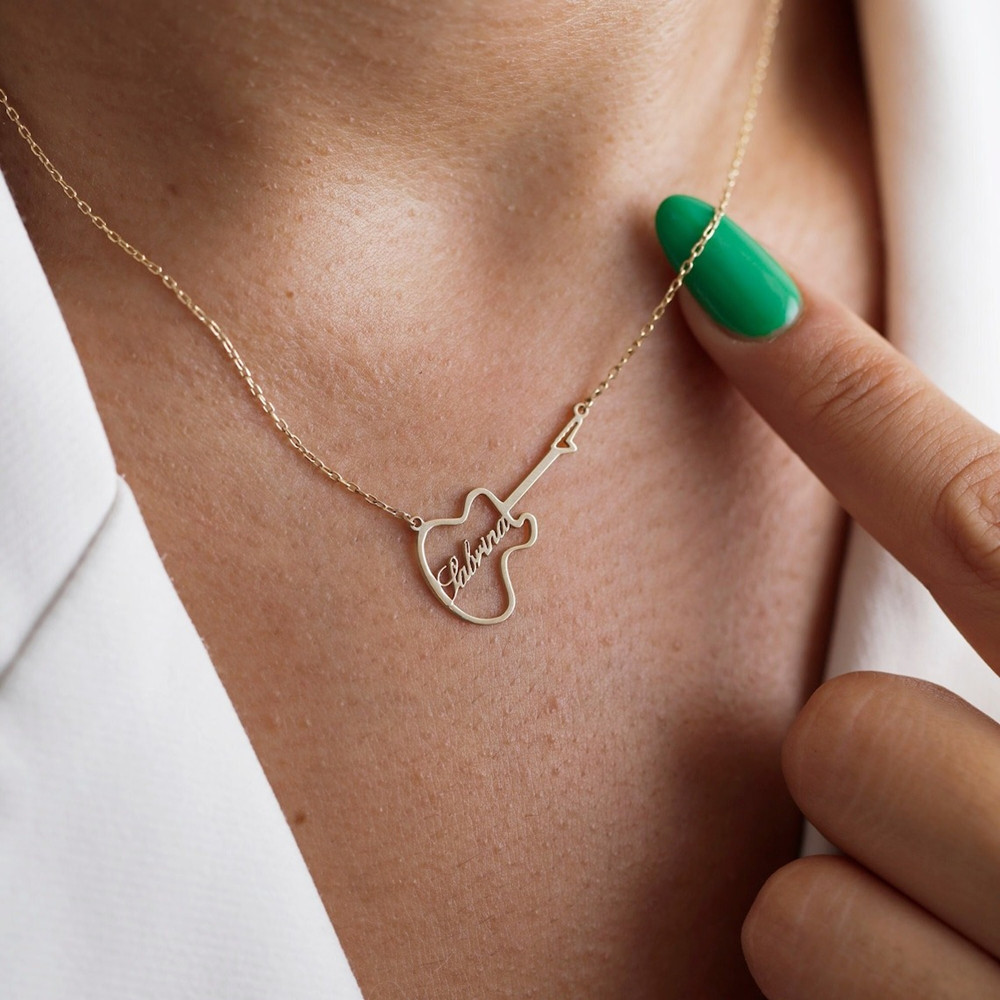 Musical Instrument And Names - Personalized Guitar Symbol Name Necklace Fashion