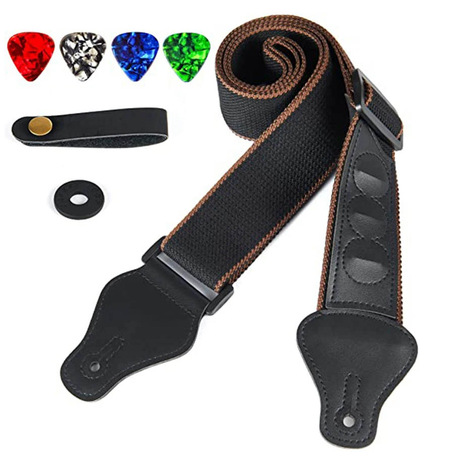 Musical Instrument Types - 7Pcs/Set Guitar Strap Black PU Leather