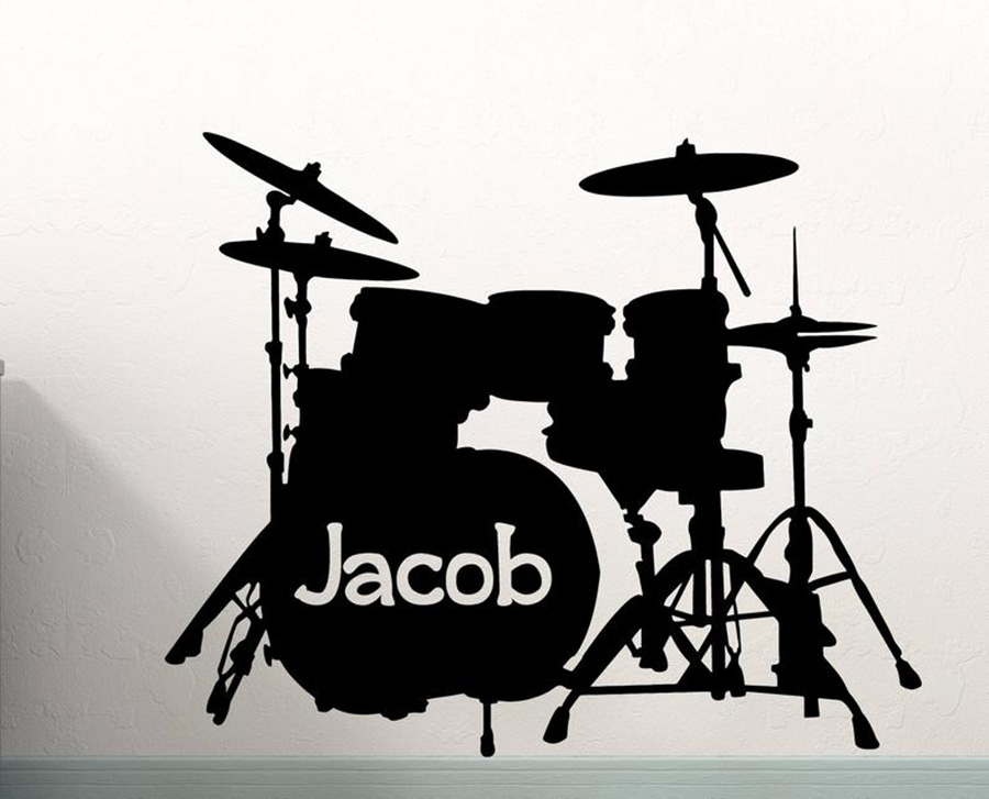 Musical Instrument And Names - Drum Set Wall Decal Custom Name