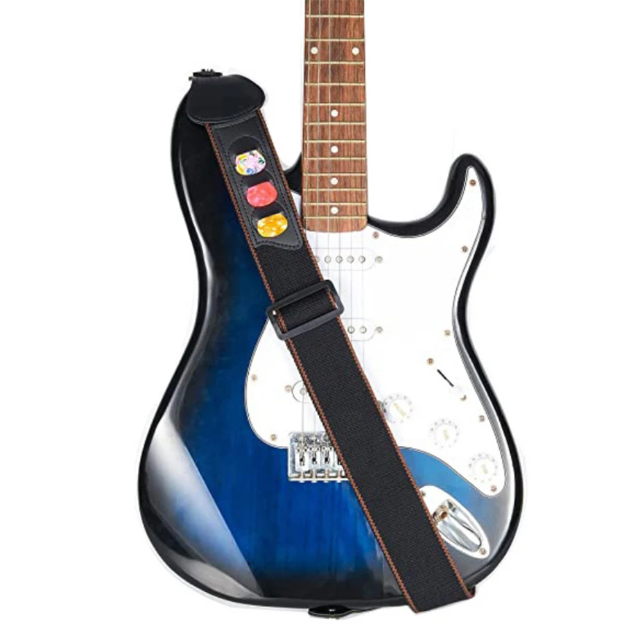 7Pcs/Set Guitar Strap Black PU - Musical Instrument Types review and price